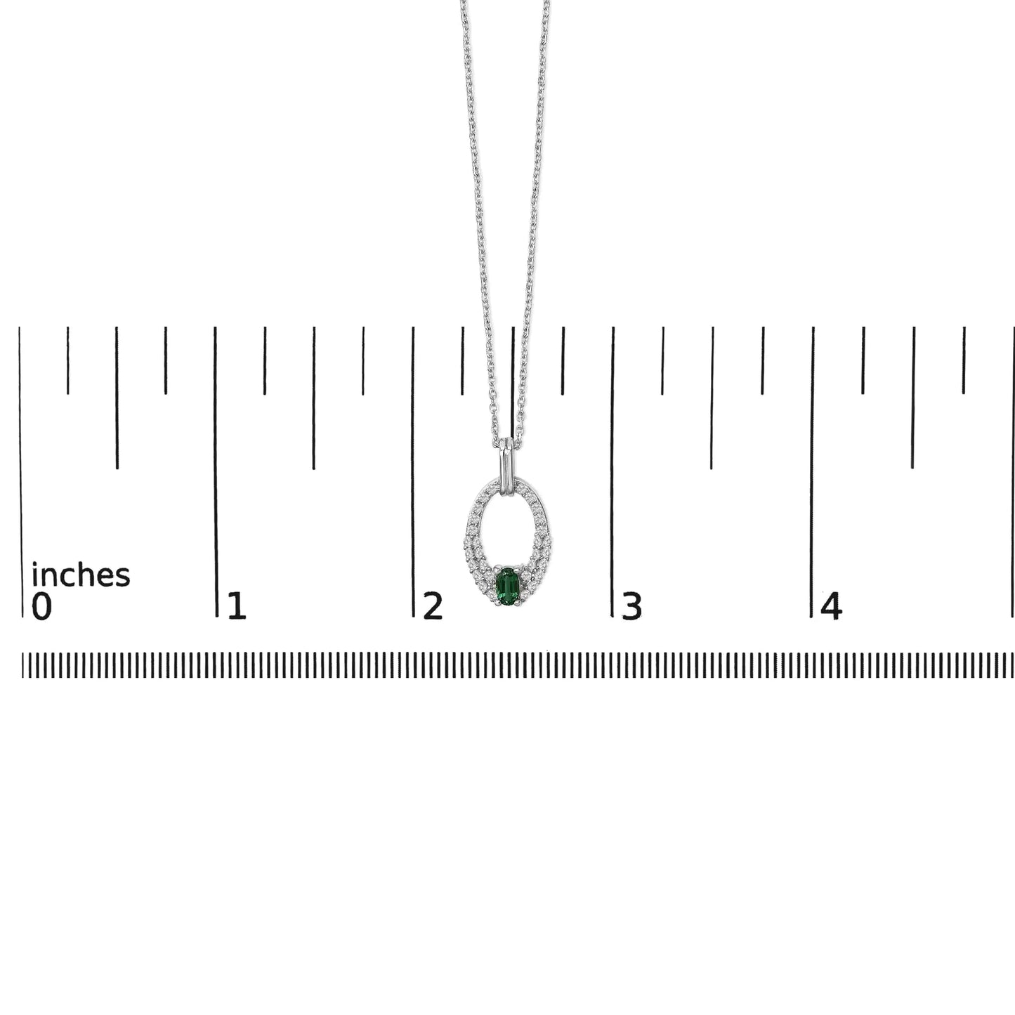 925 Silver Oval Pendant - Green Emerald & White Sapphire - 18" Necklace