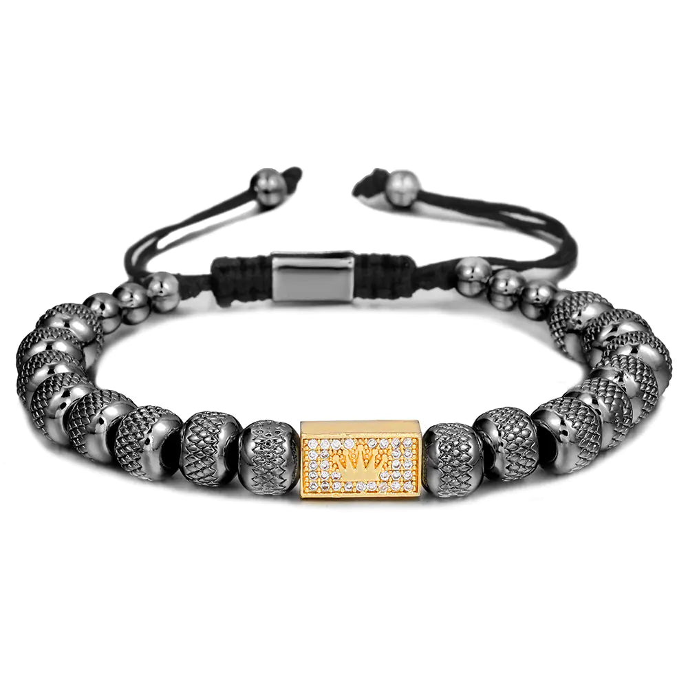 Copper Inlaid Zircon Pineapple Beads Woven Bracelet