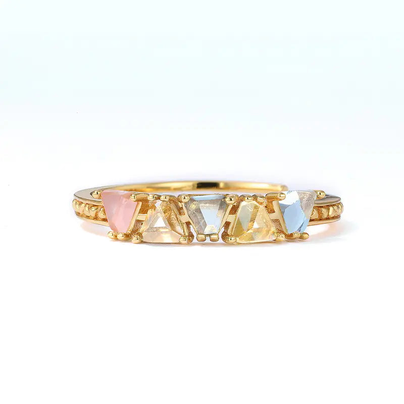S925 Silver and 9K Gold Rainbow Synthetic Quartz Ring